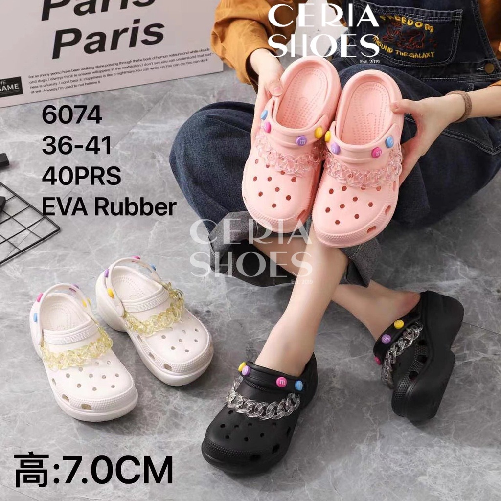 EVA Sandal Slop Wanita Wedges Crocs Clog Import Bahan Spons Empuk Tinggi 7 Cm Tebal Sol Rubber Non-Slip BALANCE 6074