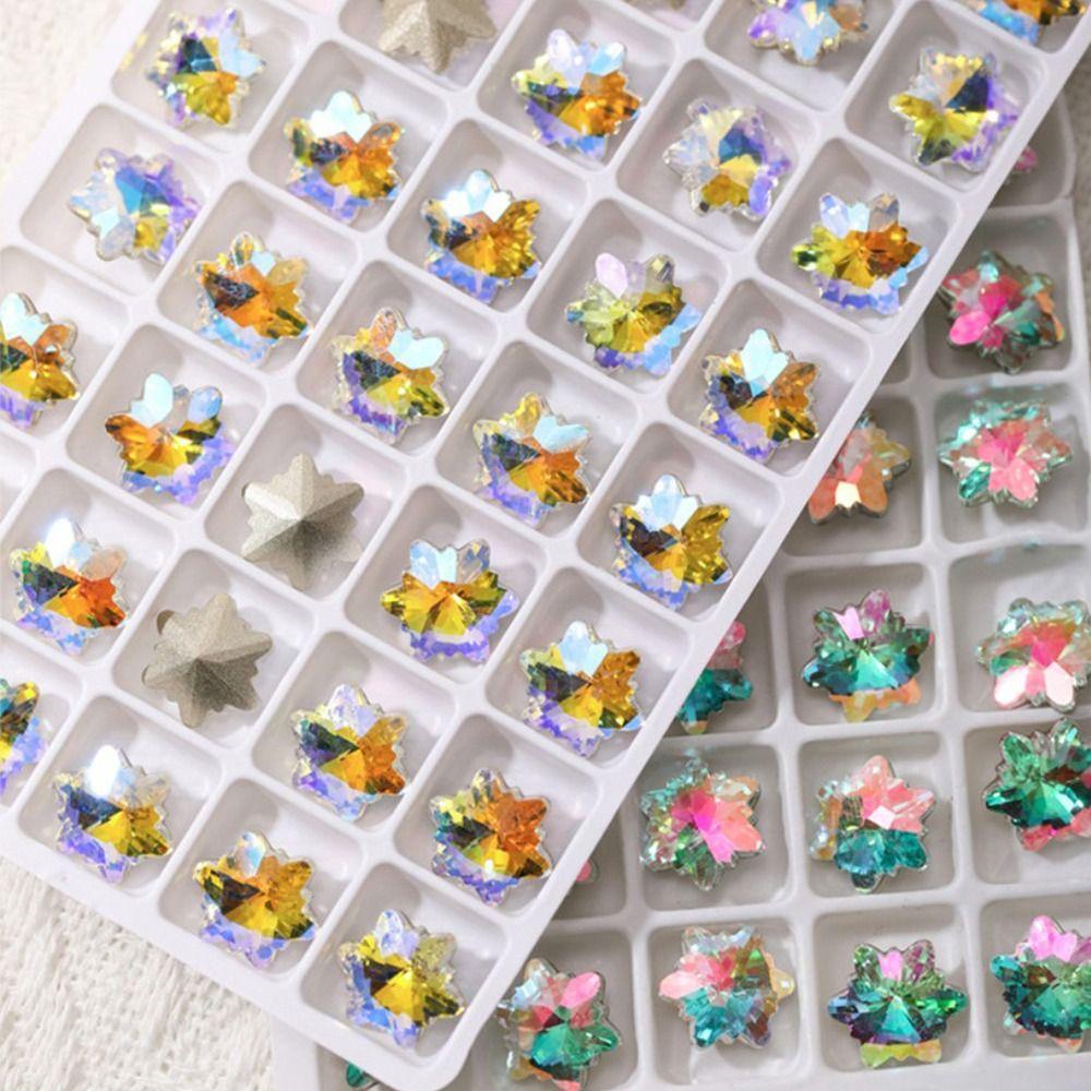Needway Snowflake Nail Rhinestones Aurora 10 Pcs Wanita Menunjuk Kembali Membuat Perhiasan DIY Craft Kristal Kuku Charms