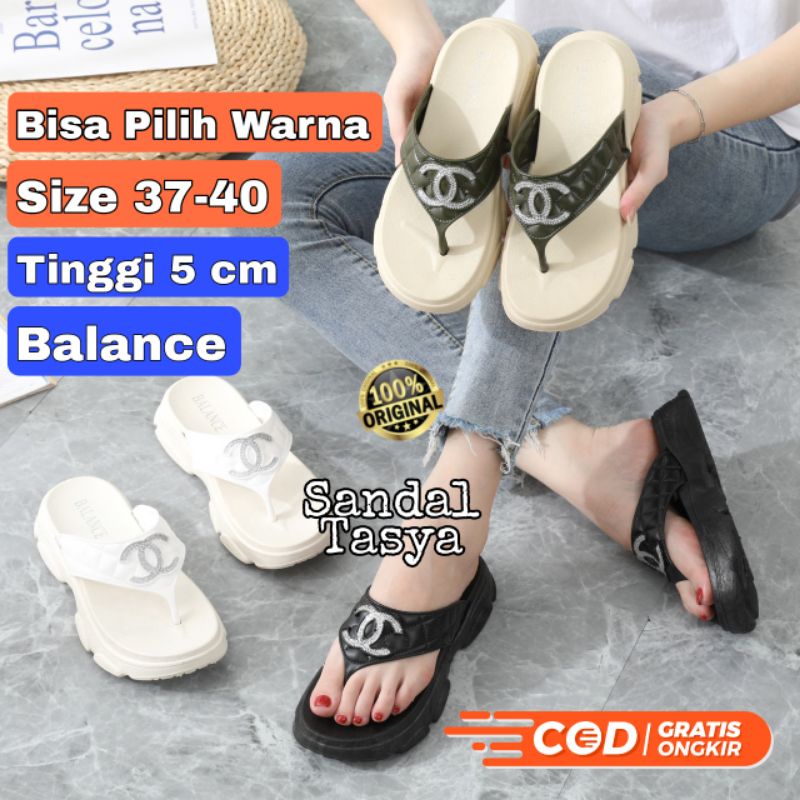 Sandal Jepit Wedges Karet Wanita CH Cory Import Balance 2226-A2 Korean Fashion Terbaru