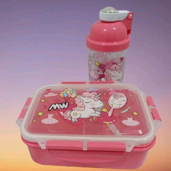 Kotak Bekal Makan Set Botol Minum/Wadah Makan Set Botol Minum Karakter