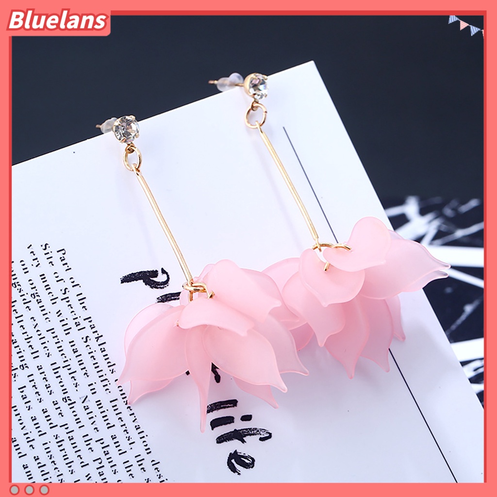 Bluelans 1Pair Drop Earrings Flower Petals Pendant Ear Decoration Alloy Women Long Dangle Earrings Party