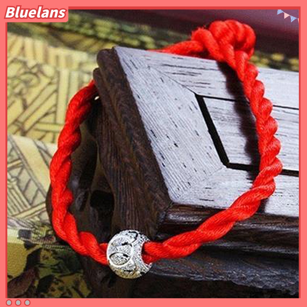 Bluelans Ethnic Silver Plated Bead Braided Red Rope Bracelet Unisex Lucky Wrist Decor