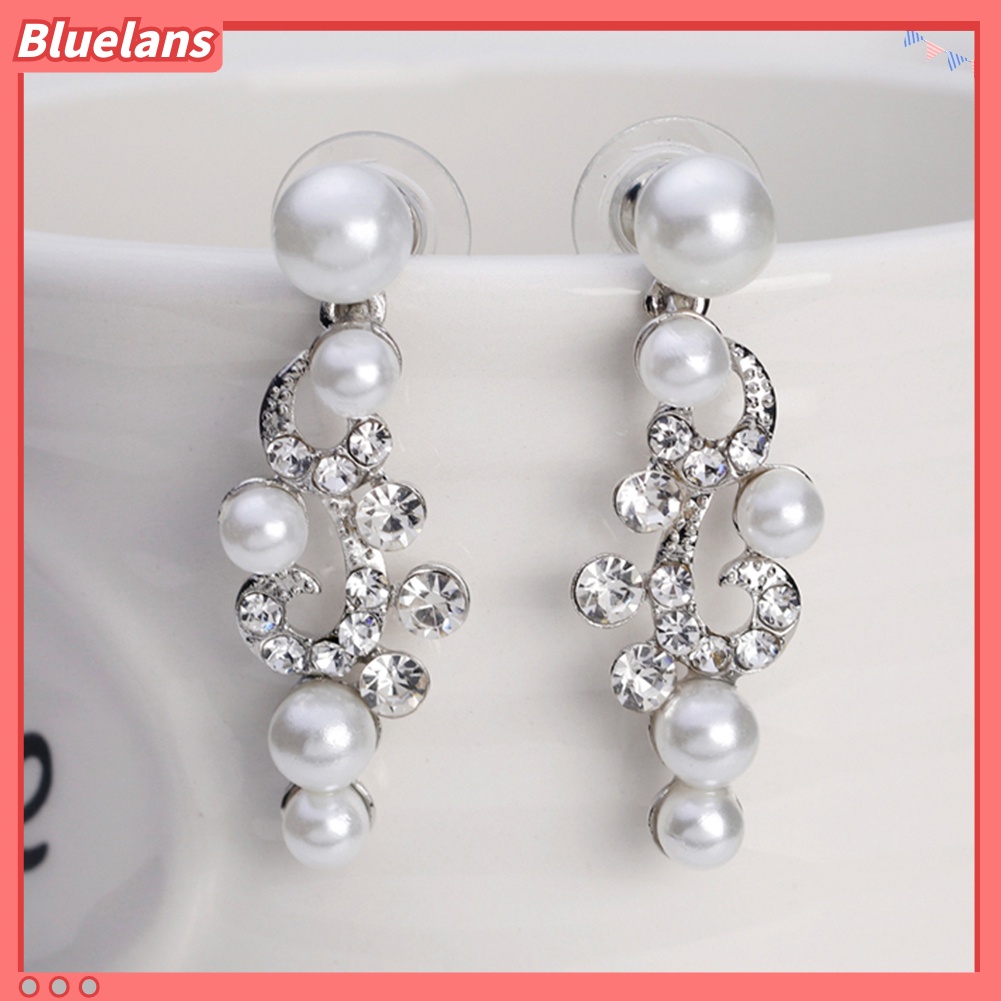 Bluelans Fashion Alloy Rhinestone Faux Pearl Necklace Earrings Women Bride Jewelry Set