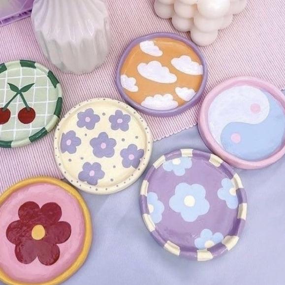 |Trend|Update|Hanya hari ini Coaster Tatakan Pot Gelas Gerabah Aesthetic Motif A / Wadah Perhiasan /
