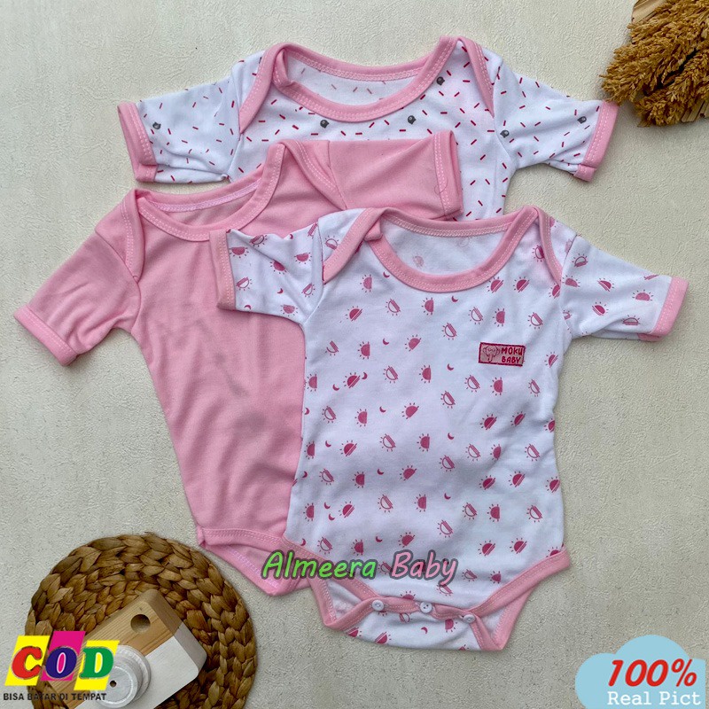 Isi 3 PCS Jumsuit Bayi Jumper Bayi Baru Lahir Usia 0-6 Bulan Series Pink Almeera Baby and Kids