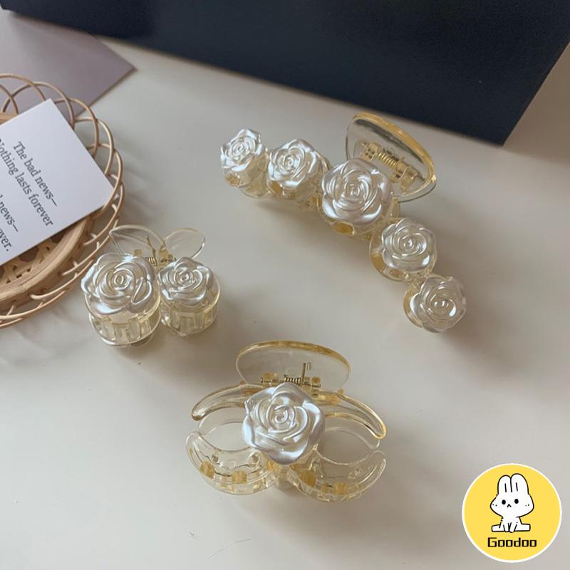 Jepit Rambut Korea Bentuk Bunga Mawar Camellia Warna Transparan Aksesoris Wanita Cepit Rambut -Doo