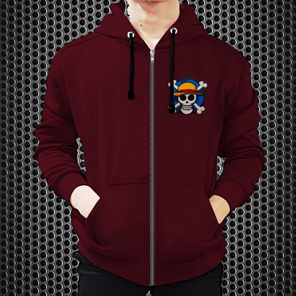 Jaket Resleting Luffy  Tengkorak/ Jaket Dewasa / Jaket Distro / Jaket Diskon Bahan Fleece