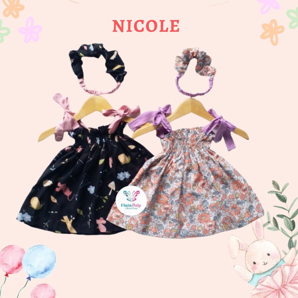 SALE 10.10 plazababyku BBB DRESS NICOLE dress anak perempuan bayi motif bunga lucu free headband