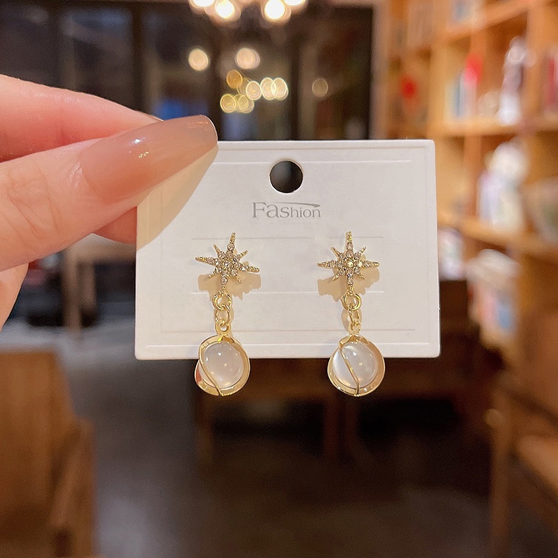 Anting Stud Bahan 925 silver needle Aksen Berlian Opal Untuk Wanita