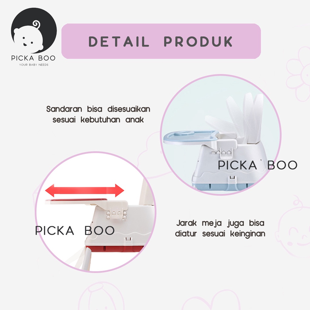 PICKA BOO Kursi Makan Bayi Fleksibel Dengan Roda Baby Meal Chair With Scooter