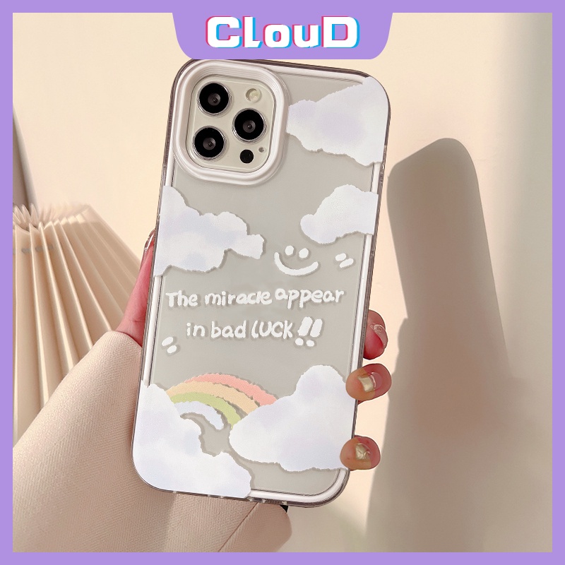 Soft Case Tpu Bening Desain Awan Pelangi Tersenyum Tahan Banting Anti Jatuh 3 In 1 Untuk IPhone 11 13 12 Pro Max XR XS Max X 7 8 Plus SE 2020