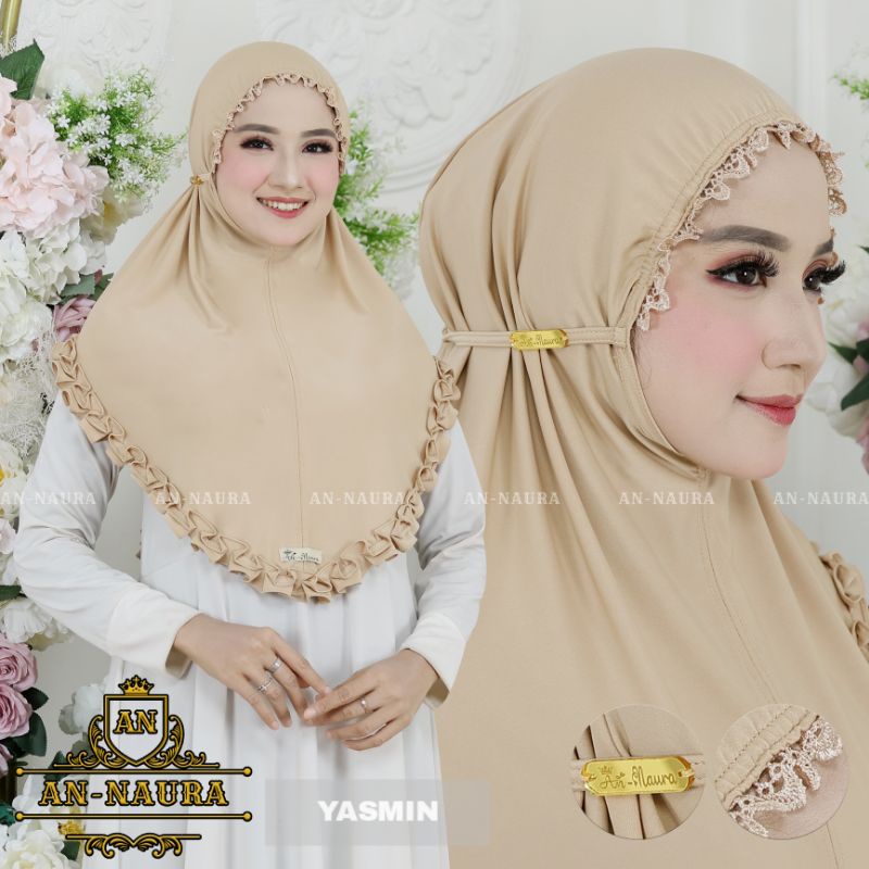 Bergo Kerut Renda Yasmin Terbaru - Jilbab Jersey Kerut Viral - Kerudung Jersey Renda - Hijab Instan 