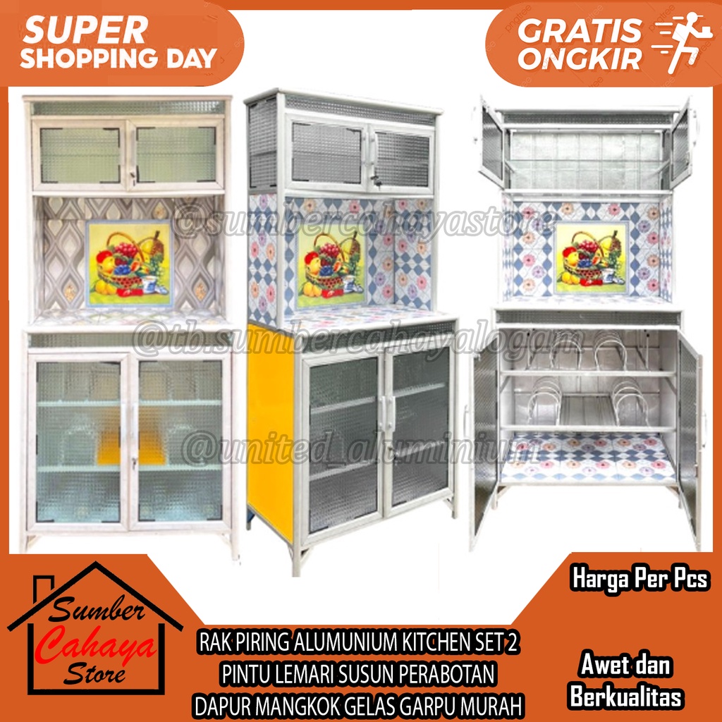 RAK PIRING ALUMUNIUM KITCHEN SET 2 PINTU LEMARI SUSUN PERABOTAN  DAPUR MANGKOK GELAS GARPU MURAH CABINET KABINET LAUK SAYUR RACK MAGIC COM MEJIKKOM MEGIC COM BLENDER BELENDER BUMBU DAPURR ALUMINIUM STAINLISS STENLESS STENLIS STAYNLES STAYNLISS