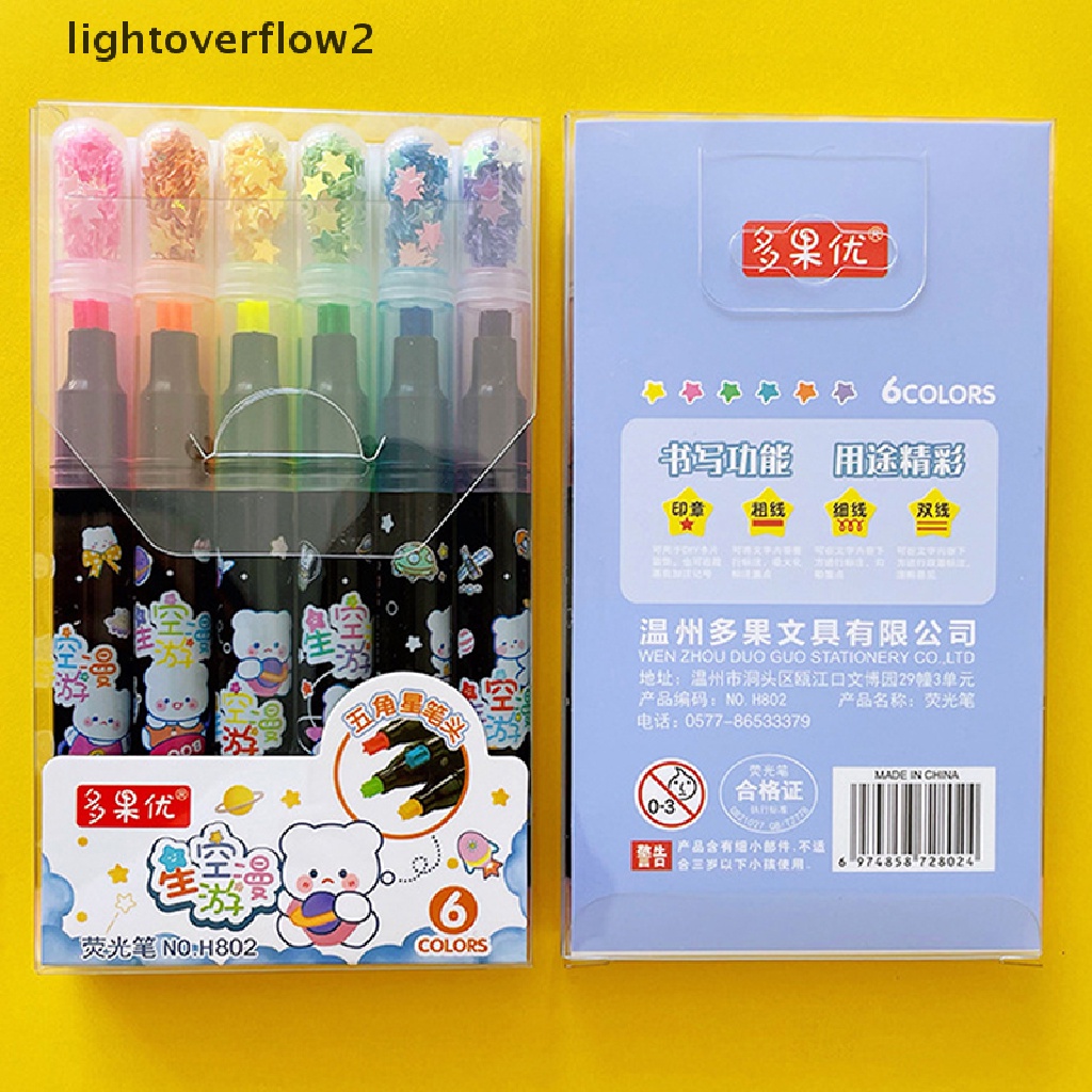 (lightoverflow2) 6 Warna / set Pulpen / Bolpoin Motif Bintang Kawaii Untuk Stationery / Sekolah / Hadiah