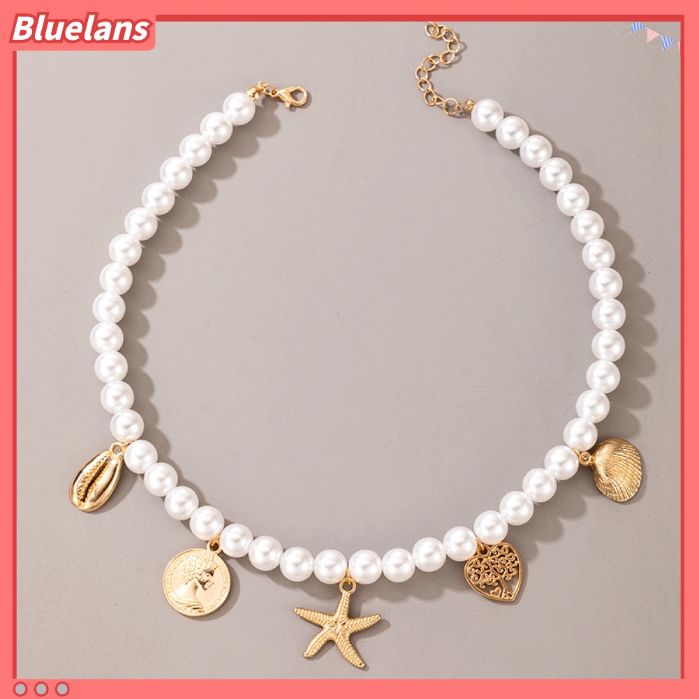 Kalung Rantai Klavikula Hias Mutiara Palsu Bentuk Hati Gaya Retro Untuk Wanita