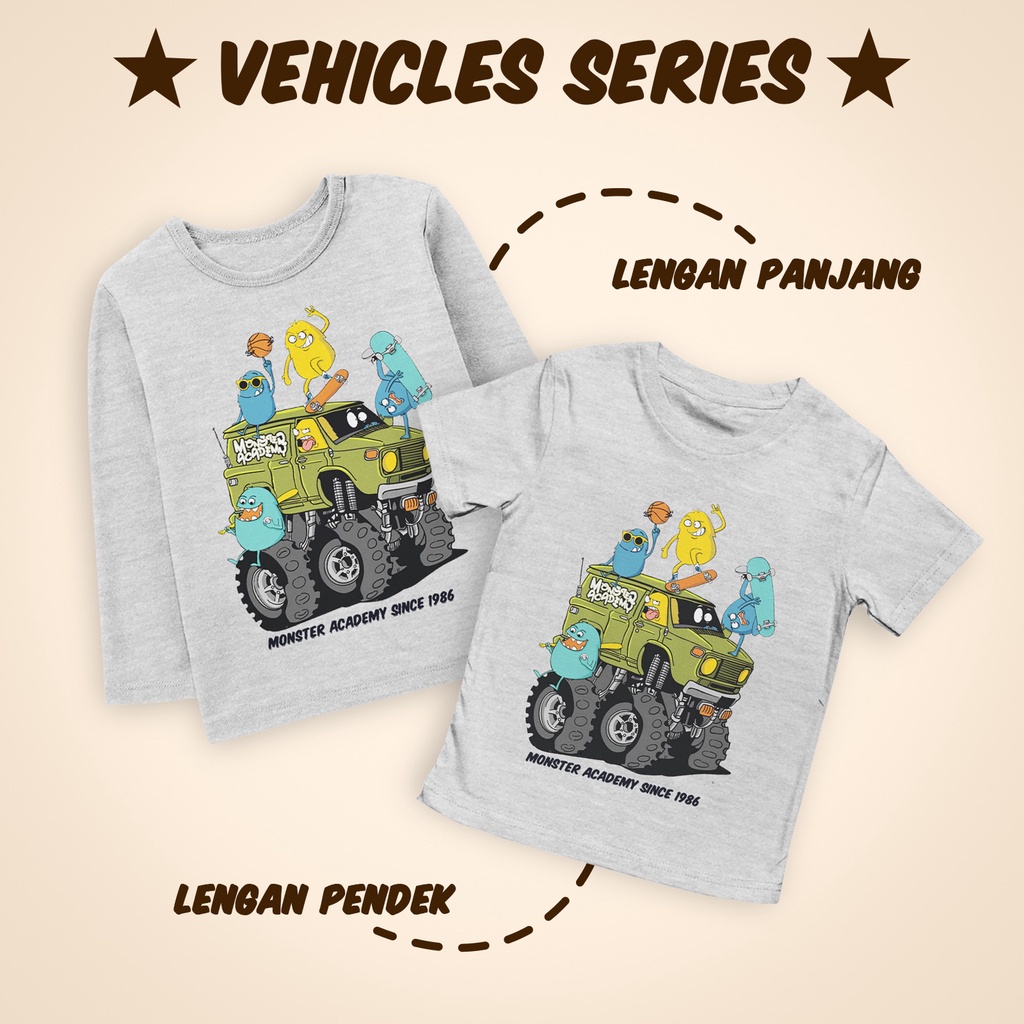 Kaos Anak Laki Laki Perempuan 1-12 Tahun Unisex Lengan Pendek dan Lengan Panjang Monster Academy