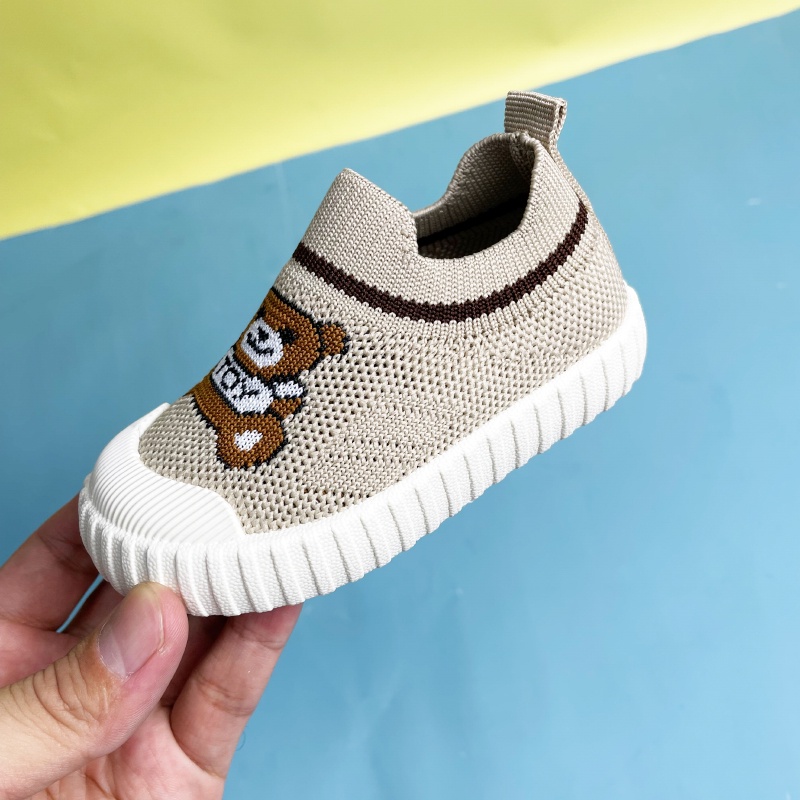 Sepatu anak-anak kecil 1-3 tahun kualitas baik anak-anak slip-on sepatu datar ringan lucu kartun hewan beruang sepatu