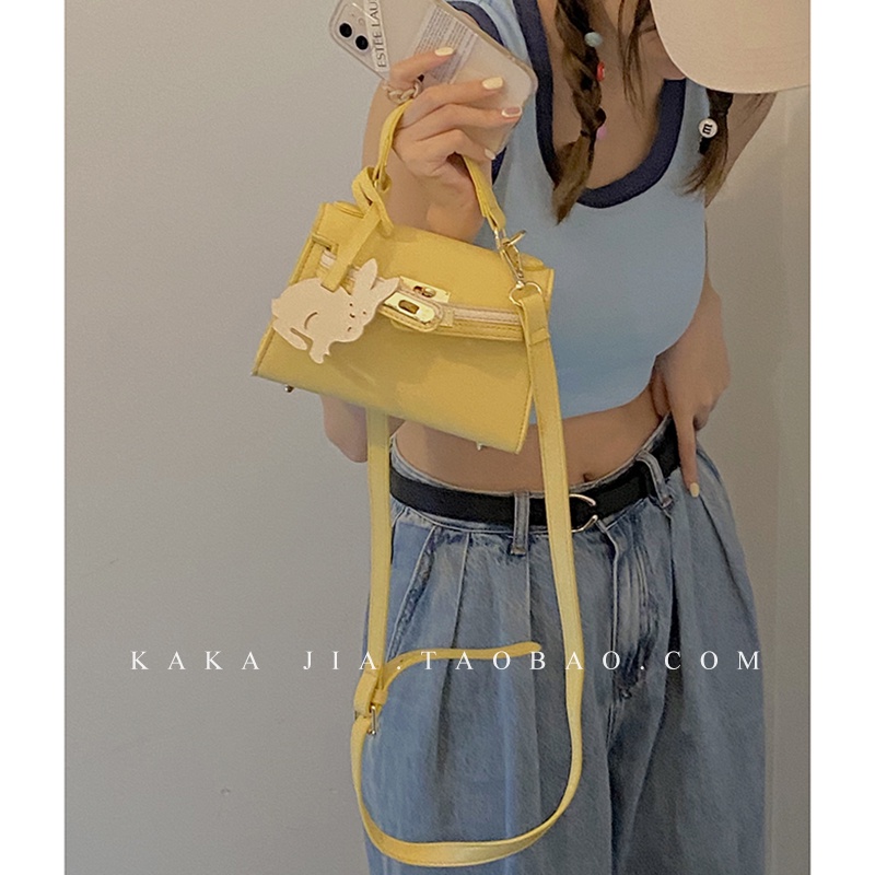 Suhao tas tangan warna kontras wanita 2021 baru trendi fashion Kelly bag high-end gaya Barat all-match ins messenger bag