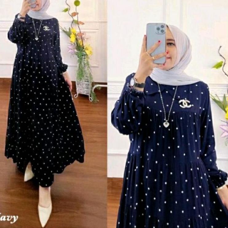 Menarik MIDI DRESS POLKADOT//MIDI DRES PREMIUM//MIDI DRESS MUSLIM//MIDI DRESS KOREA TERBARU
