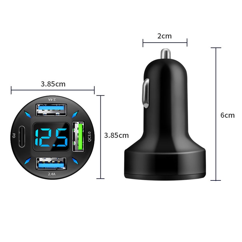 Adapter Charger Mobil 4 port USB Fast Charging Dengan Display Digital