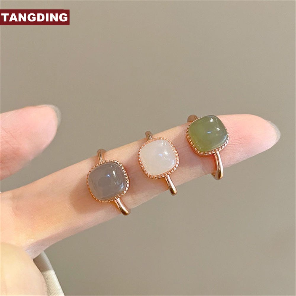 【COD Tangding】Cincin Batu Giok Imitasi Gaya Retro Minimalis Untuk Wanita