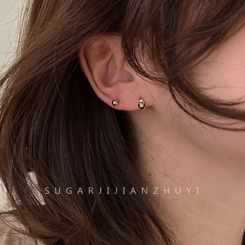 Anting Bulat Mini Simple Gaya Korea Dengan Zircon Untuk Wanita