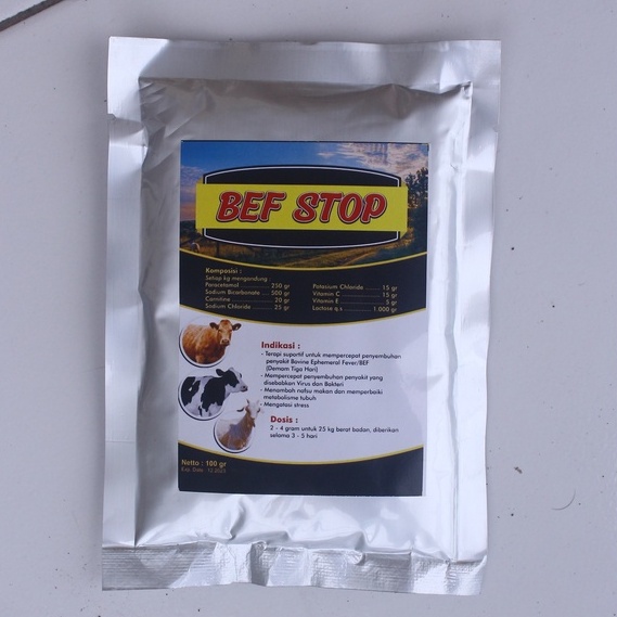 BEF STOP 100gr - Obat Demam 3 Hari Obat Lemas Obat Ambruk Sapi Kambing Kerbau Domba Kuda