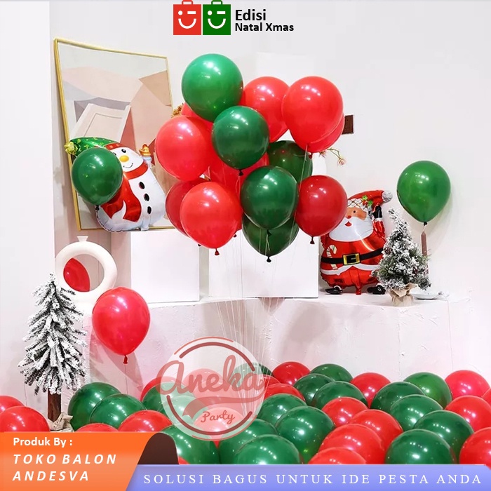 balon latex metalik merah hijau / balon metalik natal / Balon metalik dekorasi natal / balon polos m