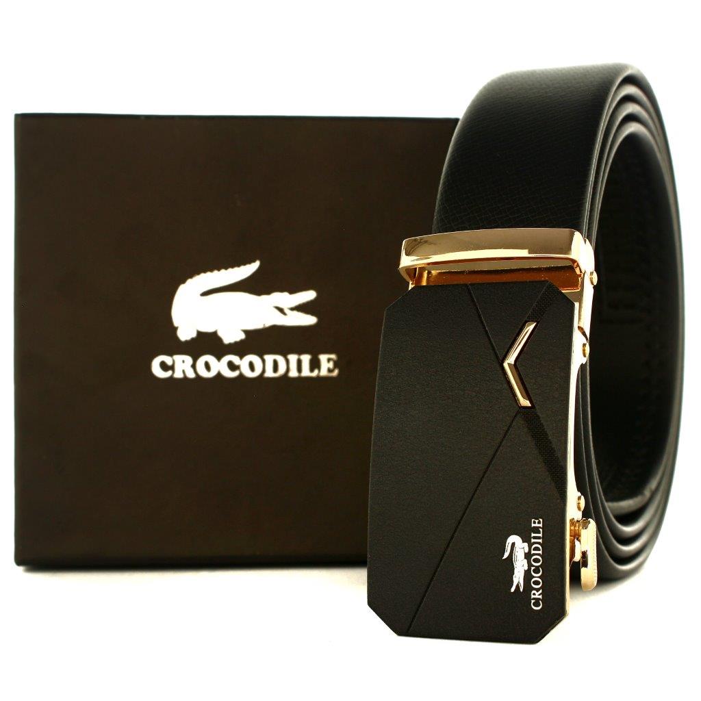 TOKOKOE - Gesper Ikat Pinggang Pria model Rel Ban Pinggang Otomatis Bahan Kulit Jumbo Size - Croc CR71 Black