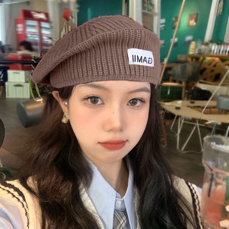 Topi Baret Bahan Wol Hangat Motif Tulisan Untuk Musim Gugur / Dingin