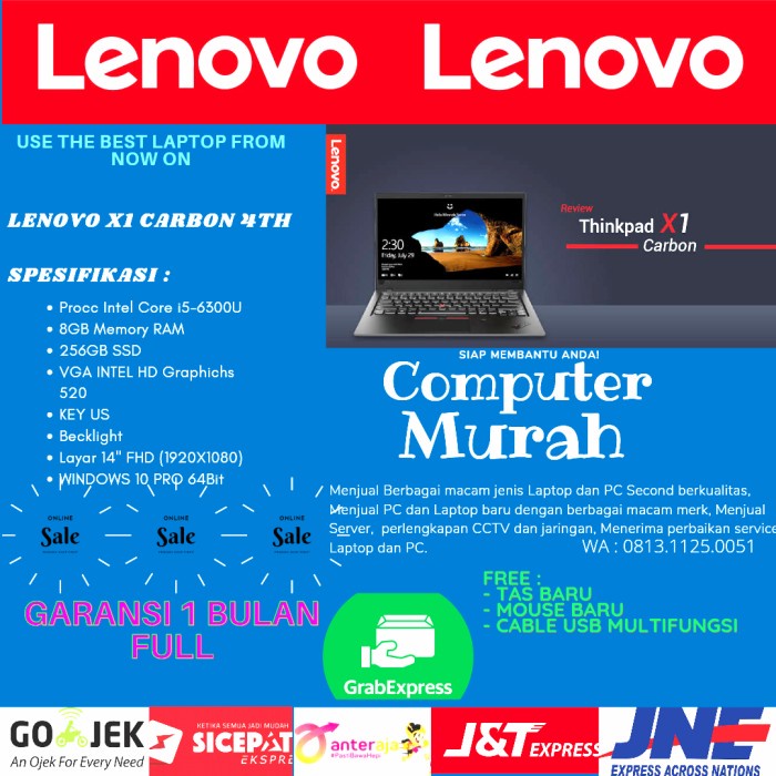 [ Laptop Second / Bekas ] Lenovo Thinkpad X1 Carbon I5 Gen6 Notebook / Netbook