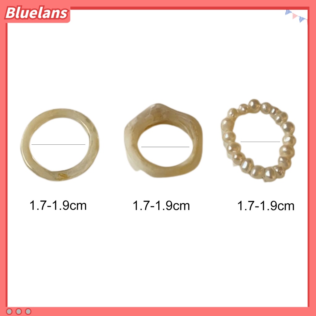 Bluelans 3Pcs / Set Cincin Jari Transparan Hias Mutiara Imitasi Gaya Simple Untuk Wanita