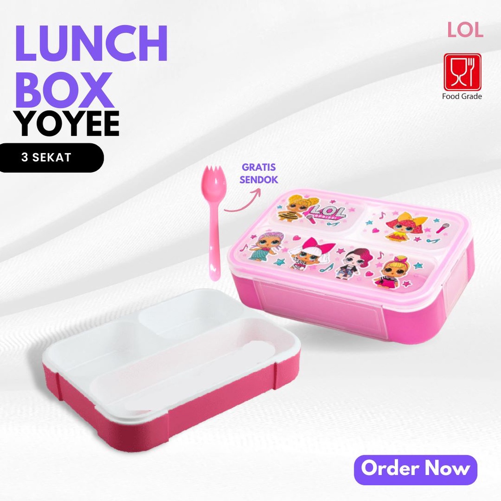 DICON BARU!! TEMPAT MAKAN BEKAL KARAKTER SEKOLAH ANTI TUMPAH LUNCH BOX ANAK YOYEE (GRATIS BUBBLE)