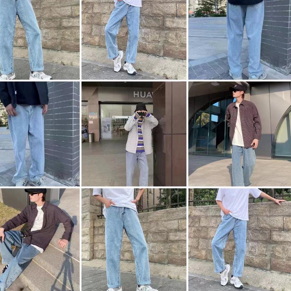 Paling Dicari jeans korean style pria High Street Dicuci Sederhana Longgar Lebar Kaki Celana loose j