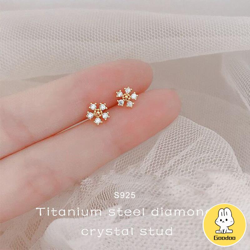 Anting Pejantan Kristal Berlian Titanium Steel S925 Untuk Wanita -Doo -Doo