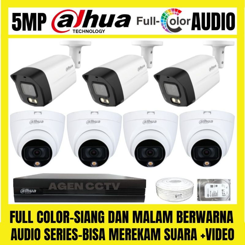 PAKET CCTV DAHUA FULL COLOR 5MP 8 CHANNEL 7 KAMERA AUDIO SERIES COLORVU