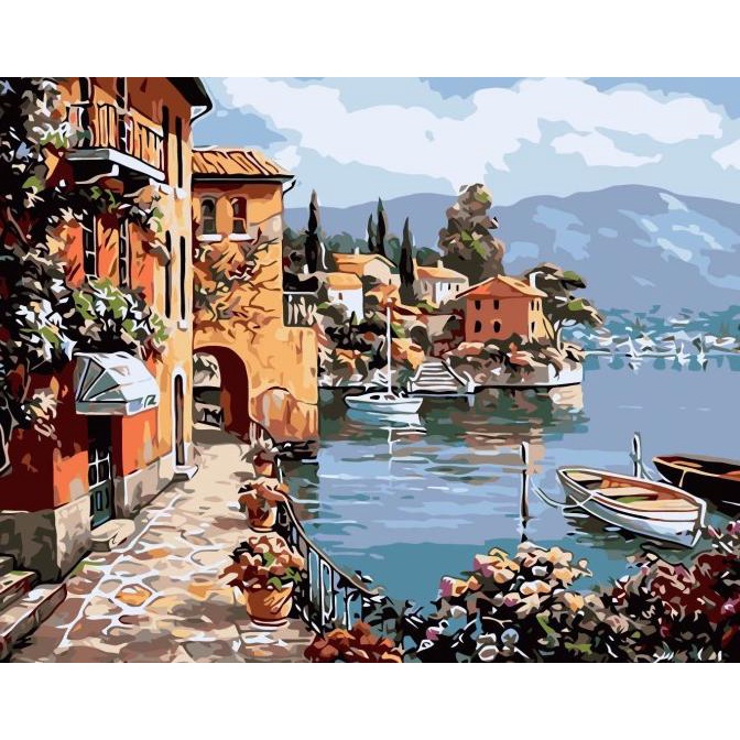 

Painting By Numbers Canvas DIY - Italian Lake Resort - 50 x 40 CM Non COD