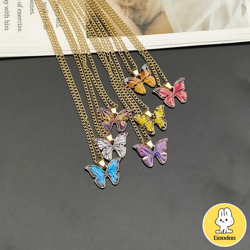 Kalung Rantai Klavikula Desain Kupu-Kupu Warna-Warni Gradasi Gaya Korea Untuk Wanita -Doo