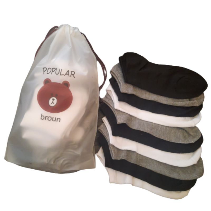 (10 pasang) Kaos kaki import, kaos kaki pendek, angkle sock, bonus POUCH-5 pasang