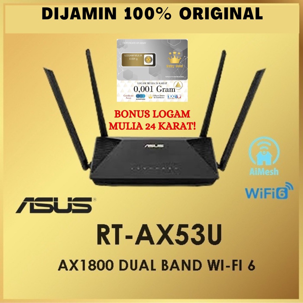 Router ASUS RT-AX53U AX1800 Dual Band WiFi 6 Wireless Router AiMesh - RT-AX53