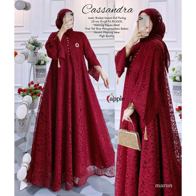 Cassandra// Restock Gamis brokat simple elegan fit jumbo