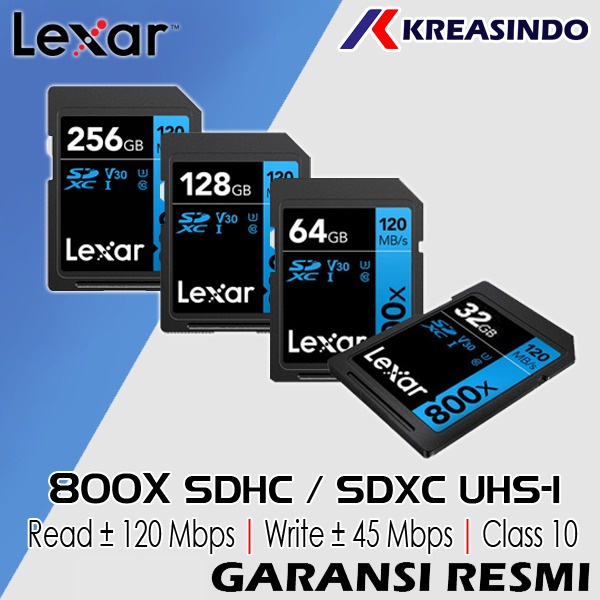 LEXAR High Speed 800X SDCard SHDC / SDXC 32GB 64GB 128GB 256GB Resmi