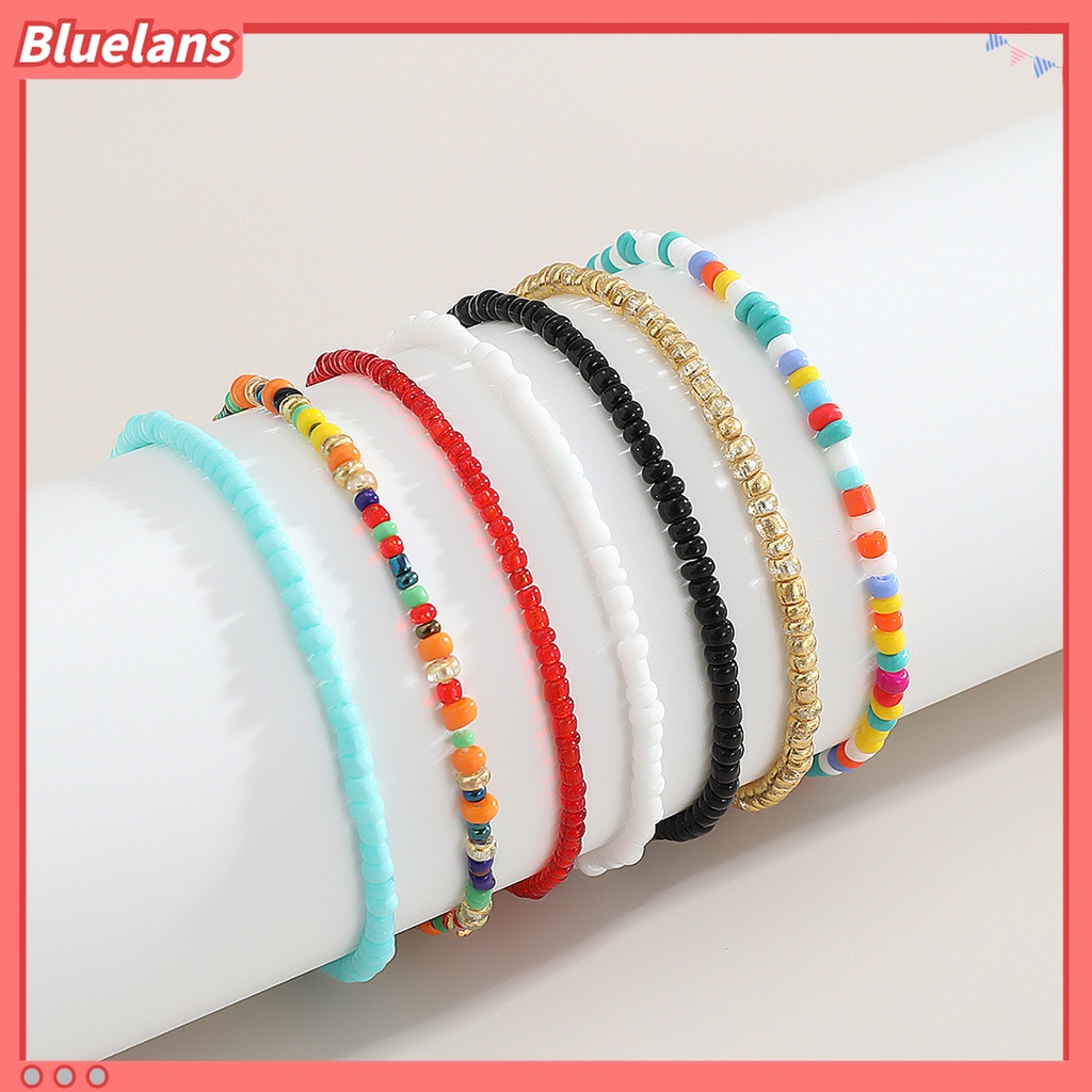 7pcs Gelang Kaki Elastis Warna-Warni Kontras Untuk Wanita