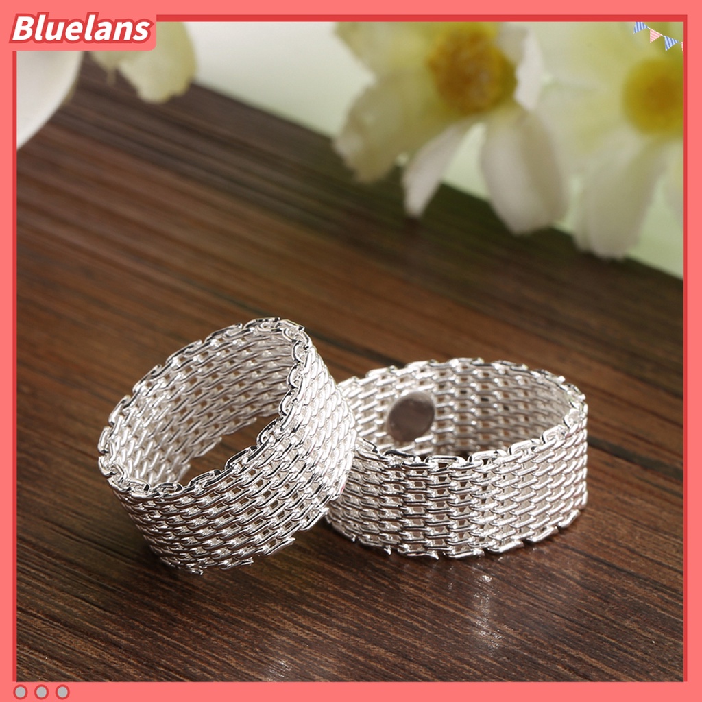 Perhiasan Cincin Jari Lapis Silver Model Jaring Tenun Lebar Untuk Hadiah Wanita Charms