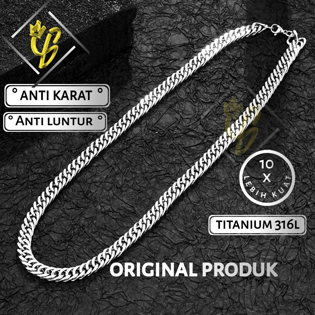 Kalung Titanium Pria Anti Karat Rantai Silver Perak Emas Putih Asli Keren Rante Cowok Keren