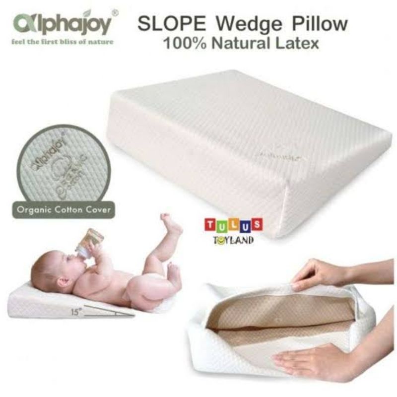 Alphajoy Slope Baby Pillow 100% Natural Latex With Organic Cotton Case / Bantal Bayi / Kasur Bayi / Alphajoy