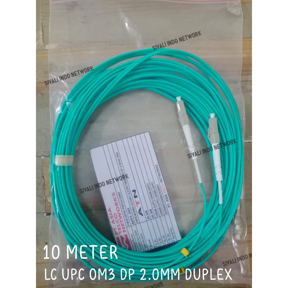 10 METER PATCHCORD FO FIBER OPTIK LC LC UPC OM3 DP 2.0mm DUPLEX LSZH