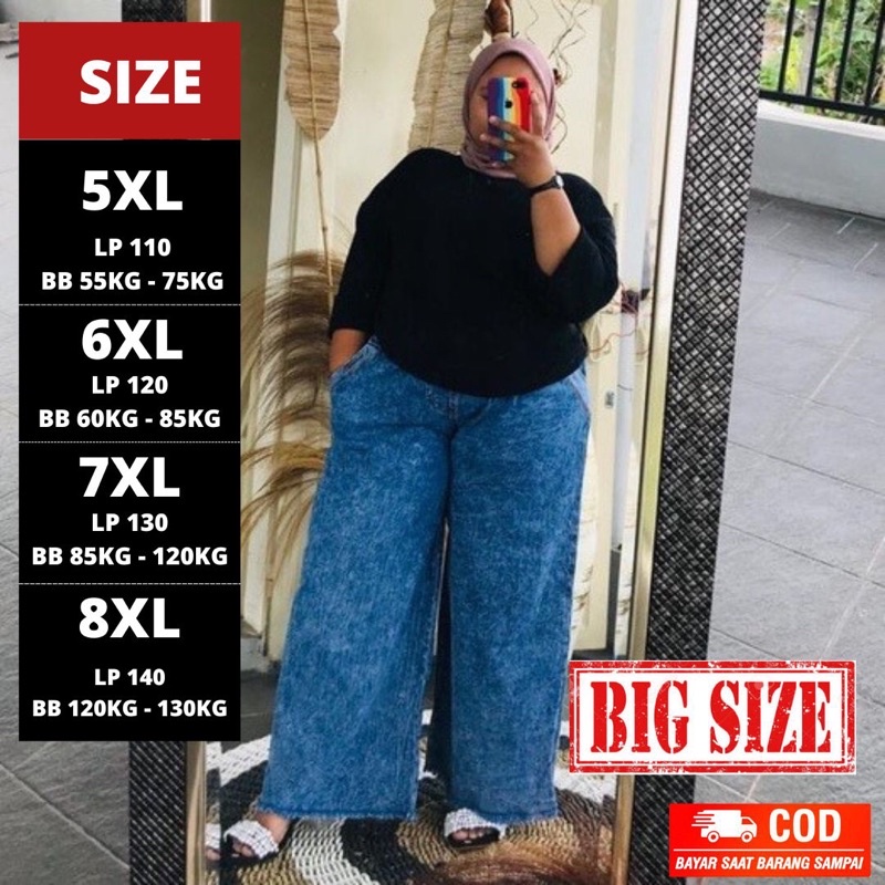 Kulot Jumbo Celana Jeans Jumbo Wanita Celana Denim Muat BB 120++ Big Size Pants
