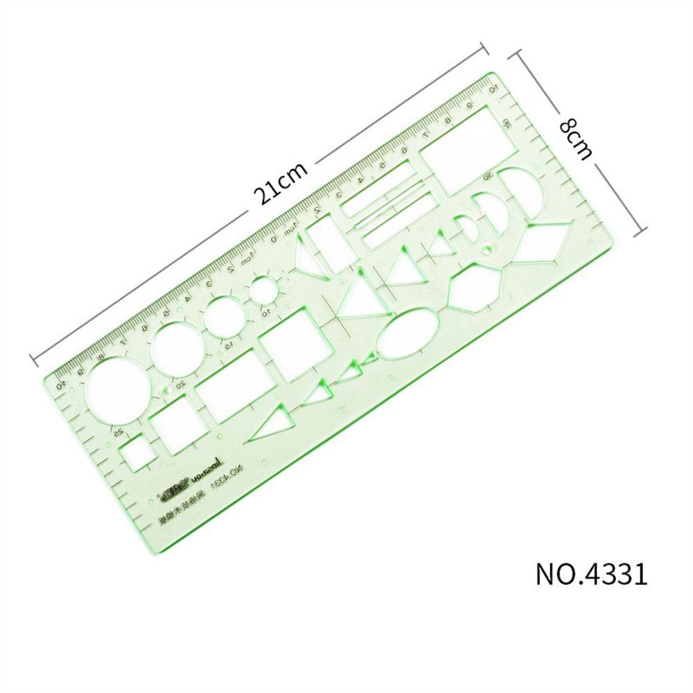 Lanfy Penggaris Template Perlengkapan Kantor Alat Tulis Lingkaran Multi Berbentuk Stensil Hijau Penggaris Geometris