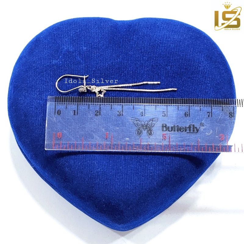 ANTING PERAK ASLI SILVER 925 LAPIS EMAS MODEL AGOGO PANJANG BINTANG UKIR+ITALY - PERHIASAN PERAK WANITA